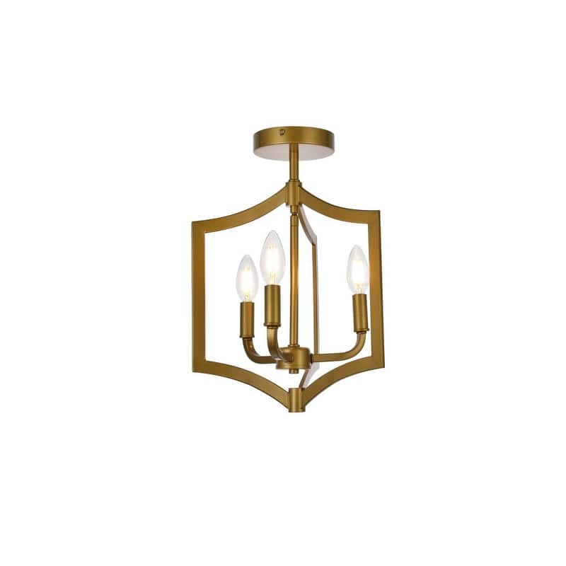 Elegant Lighting LD7067F12 Kiera 3 Light 12" Wide Semi-Flush Ceiling - Brass
