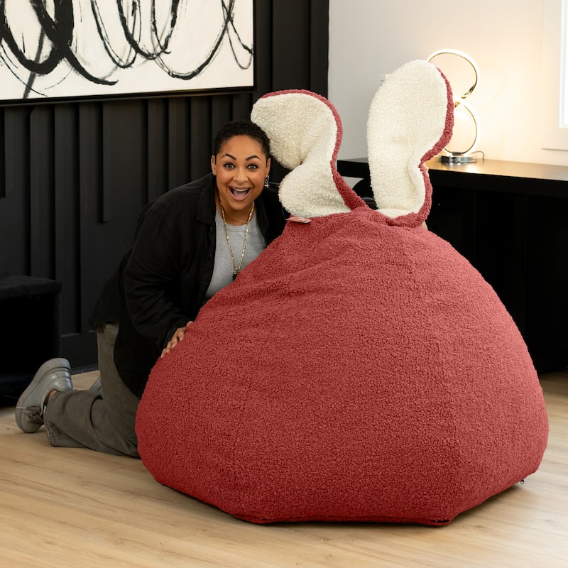 Raven-Symoné Home HopSeat Bunny - Oval Shaped Large Bean Bag Chair with Ears, Ultra Soft Shearling