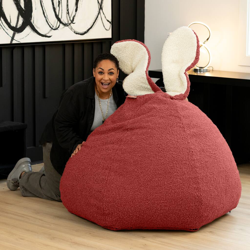 Raven-Symoné Home HopSeat Bunny - Oval Shaped Large Bean Bag Chair with Ears, Ultra Soft Shearling