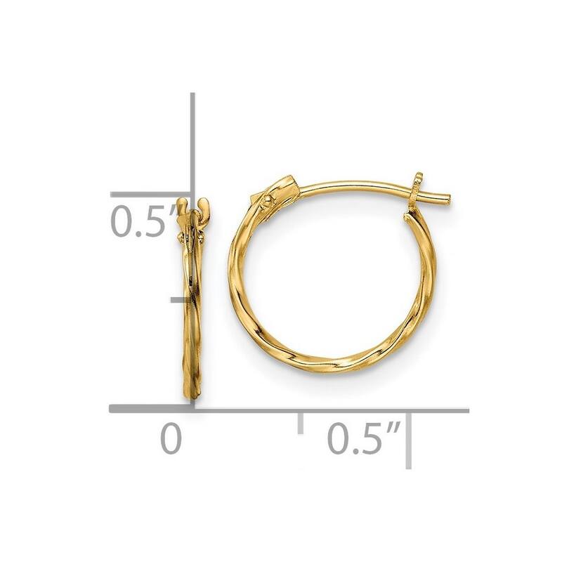 Curata 14k Yellow Gold Polished Twisted 12x1mm Thin Hinged Hoop Earrings