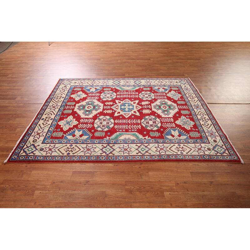 Red Kazak Oriental Area Rug Handmade Traditional Wool Carpet - 5'1" x 6'11"