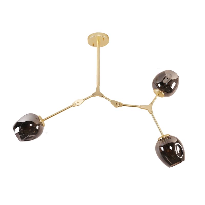 Adjustable Chandelier Pendant, Gold Chandelier with Smoked Glass Shades