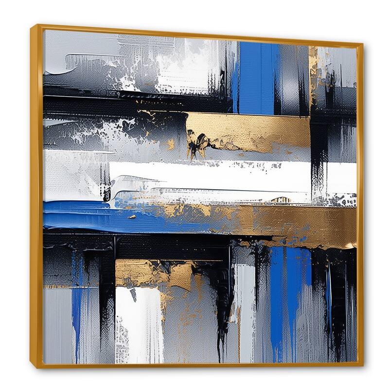 Designart "Gold And Blue Paint Elegance II" Abstract Collages Gold Wall Decor - Modern Living Room Framed Canvas Art