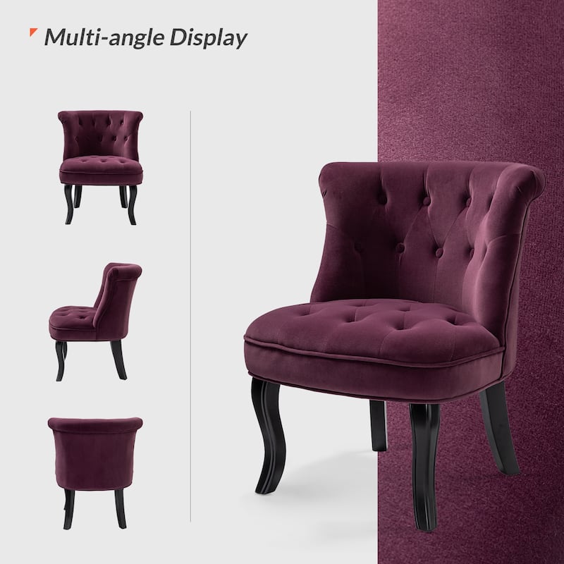 Paolino 25.1" Wide Traditional Velvet Button-tufted Back Stools with Wood Legs by HULALA HOME