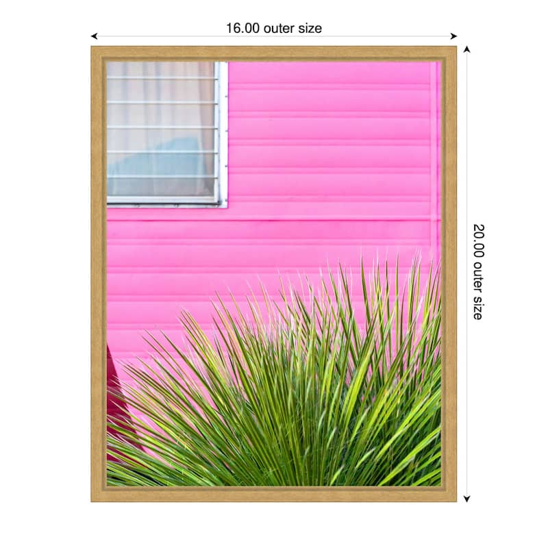Vintage Pink Camper Trailer with Cactus by Tom Windeknecht Framed Canvas Wall Art Print - Sylvie Bright Gold - 16 x 20 in