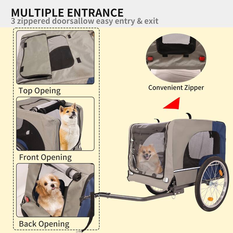 Durable Dog Bike Trailer with 20-Inch Wheels, Zippered Mesh Doors, and 88lb Capacity