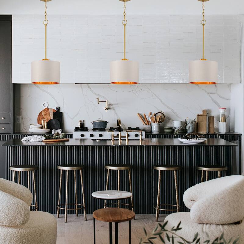 Modern Chandelier Dining Room Pendant Light Fixture Drum Fabric Shade