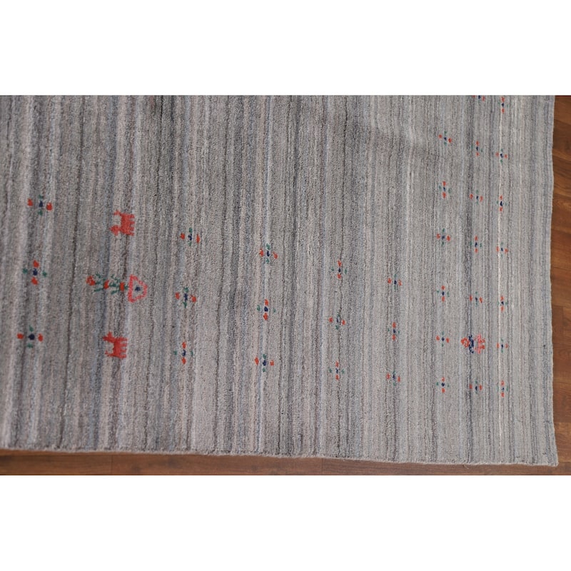 Striped Gabbeh Oriental Area Rug Hand-Knotted Tribal Wool Carpet - 7'10"x 9'9"