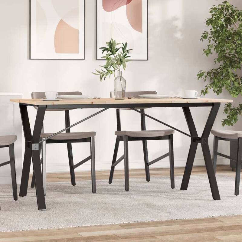vidaXL Dining Table O-Frame Side Accent Coffee Table Solid Wood Pine and Steel - Brown 31.5 x 55.1 x 29.5