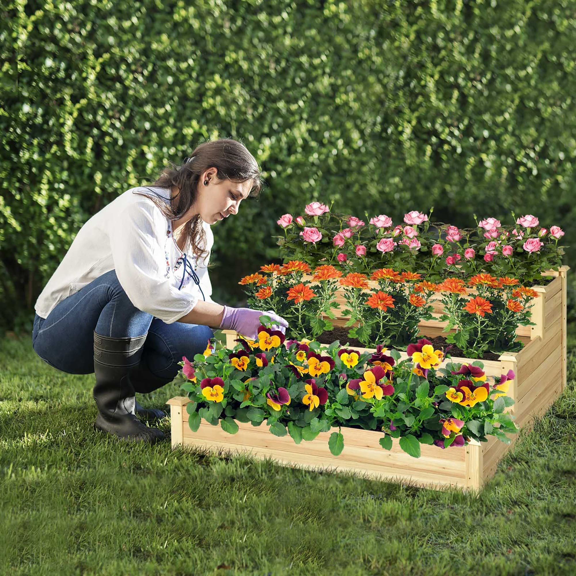 3-Tier Raised Garden Bed Wood Planter Kit for Flower Vegetable Herb - Bed  Bath \u0026 Beyond - 37236566, image size:2000x2000