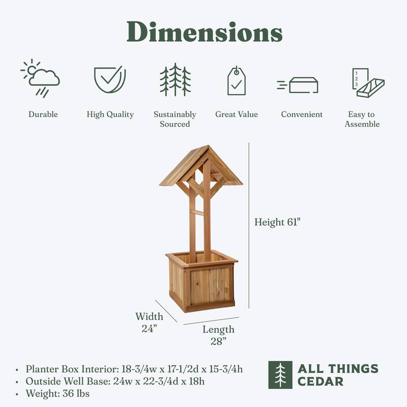 All Things Cedar 5-Ft Outdoor Wishing Well Planter Box for Flowers and Plants - 36