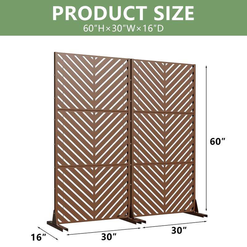Outdoor Privacy Screen 2-Panel Chevron Metal Privacy Fence with Wind-Resistant Base Durable Decorative Divider