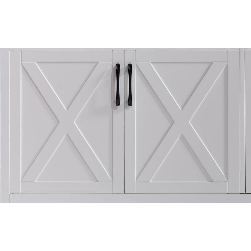Sideboard Buffet Cabinets with 4 Door, Kitchen Storage Cabinets, Wood Coffee Bar Tables w/ Shelf, Accent Console for Living Room