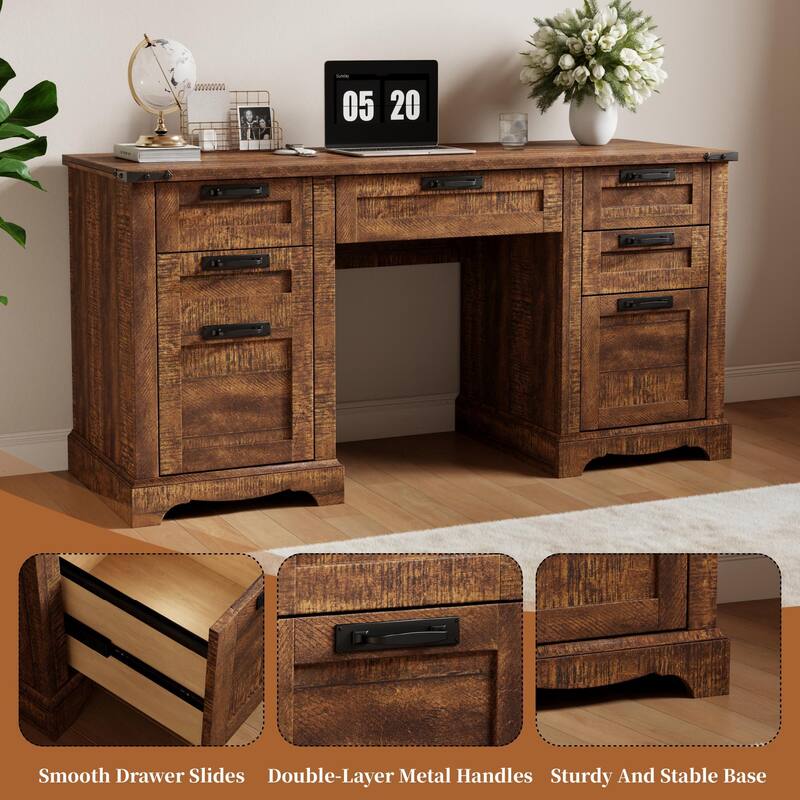 Farmhouse Executive Desks, Wood Computer Writing Desk for home office