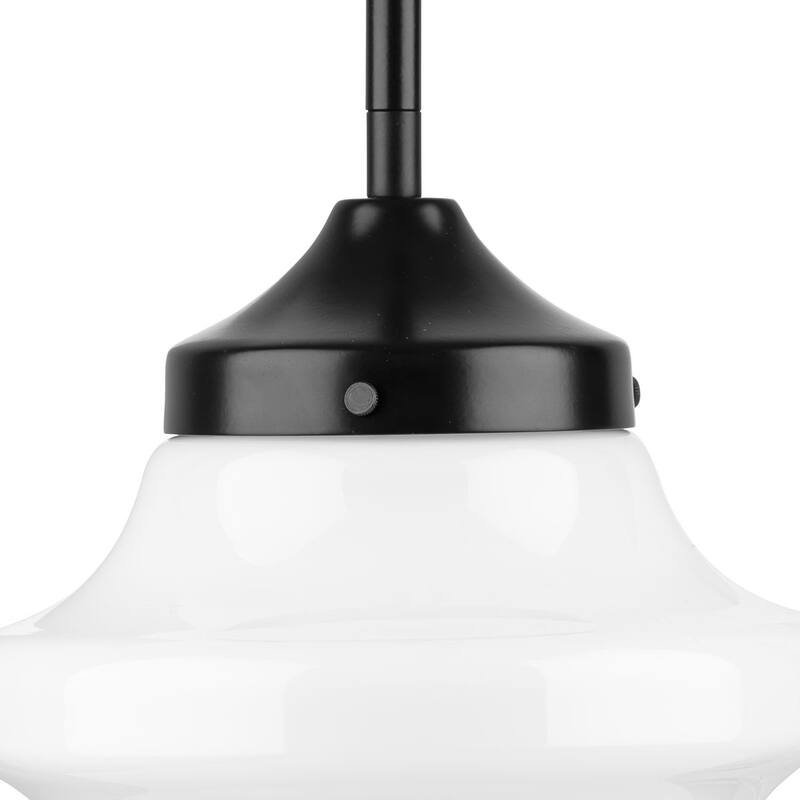 School House Pendant Collection One-Light Matte Black Opal Glass Coastal Mini-Pendant Light - 8 in x 8 in x 9 in