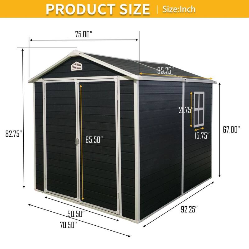 6x8FT Black Resin Outdoor Storage Shed