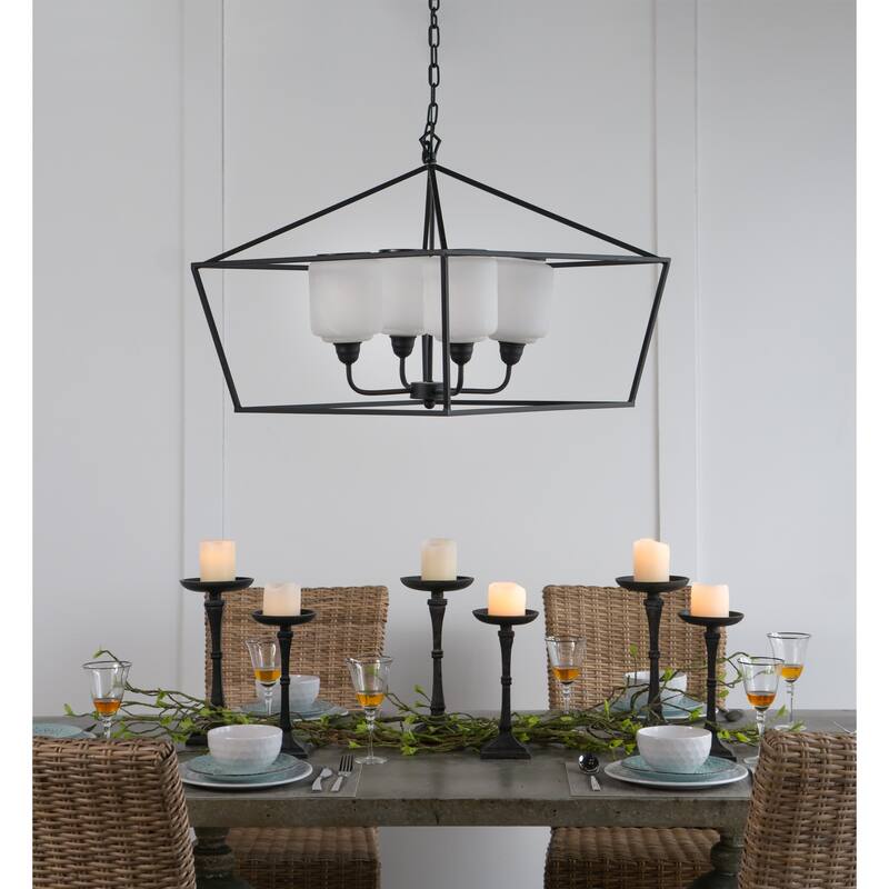26x26x21.9" Iron Chandelier, Sleek Industrial Style Hanging Light Fixture, Bulb Not Included