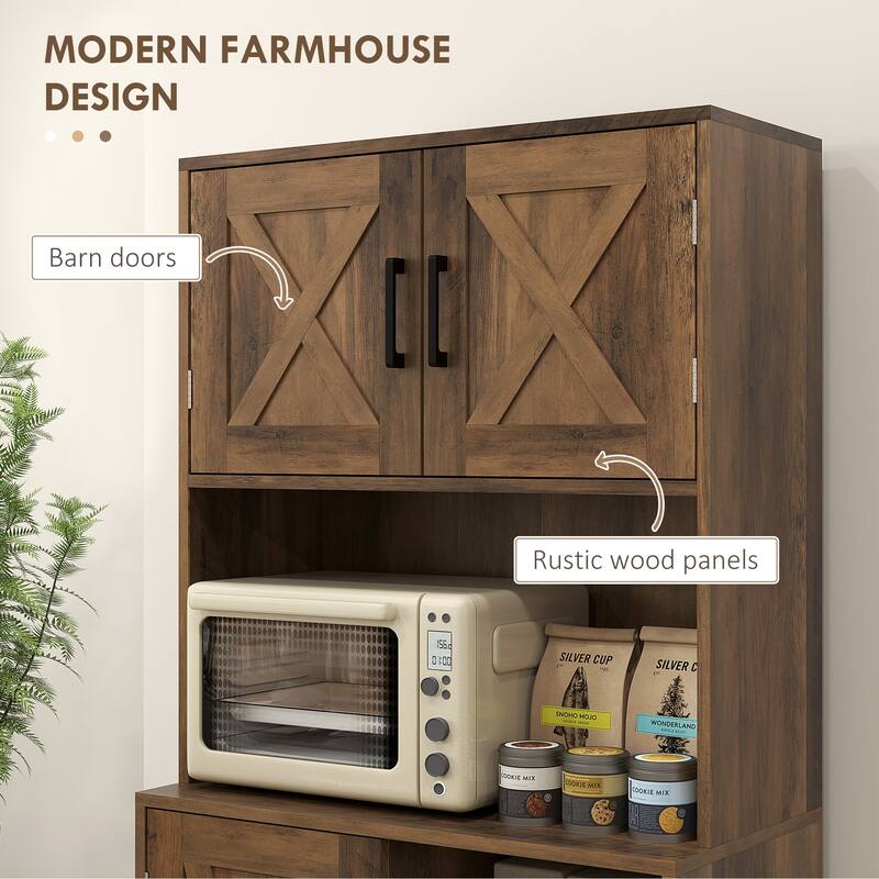 Modern Farmhouse Kitchen Cabinet with Barn Doors Drawers Adjustable Shelves Anti Tipping Durable Particleboard