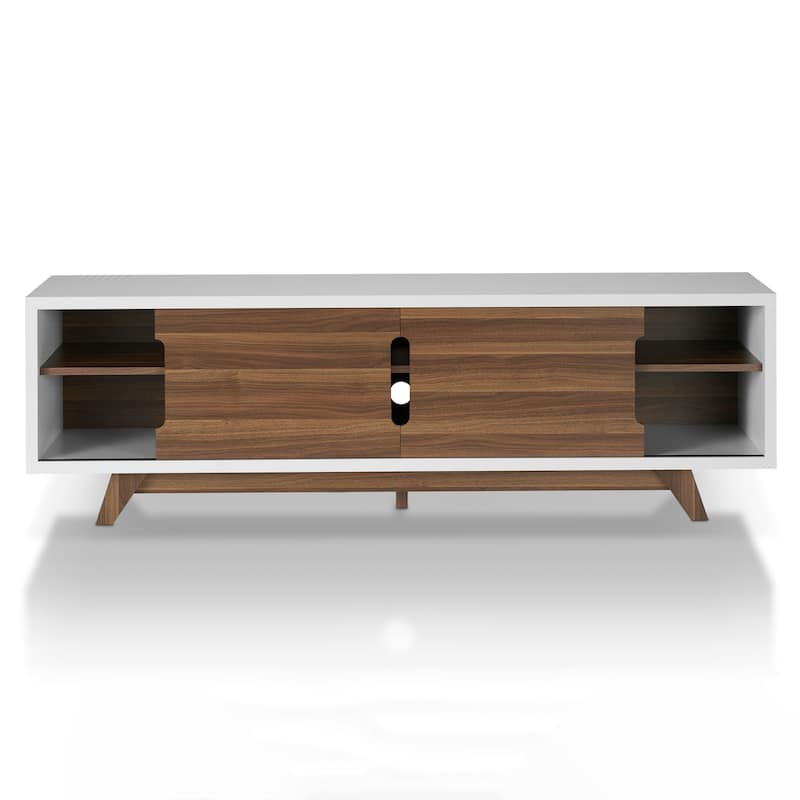 DH BASIC Mid-Century Modern White and Walnut 62-inch Wide 6-Shelf TV Stand by Denhour