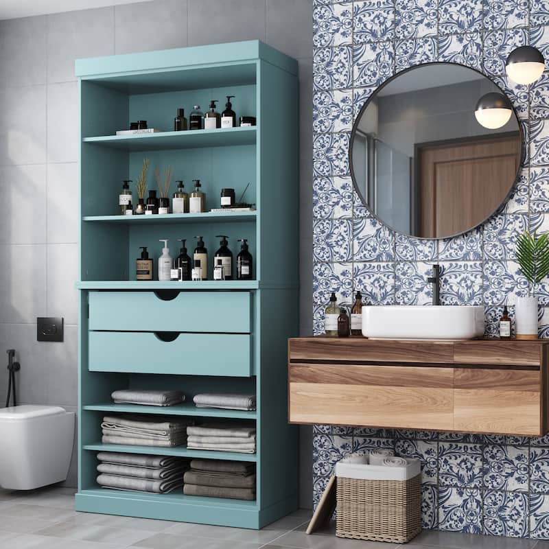 100% Solid Wood 32" Bathroom Cabinet with Optional Doors, 2-Drawers by Palace Imports