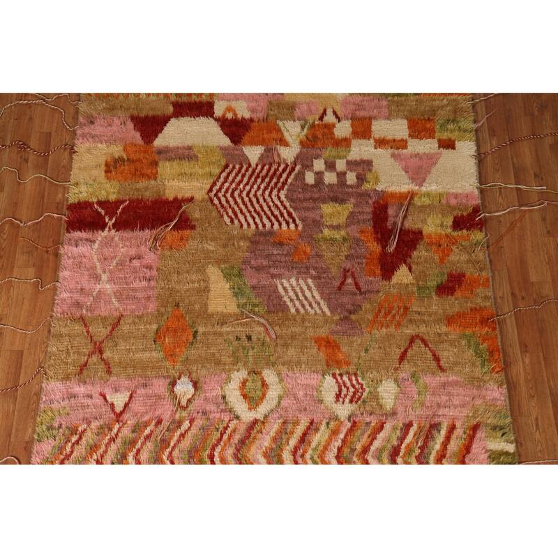 Hand Knotted Oriental 100% Wool Carpet Modern Geometric Multi-Colored Moroccan Area Rug - 8' 0'' X 5' 9''