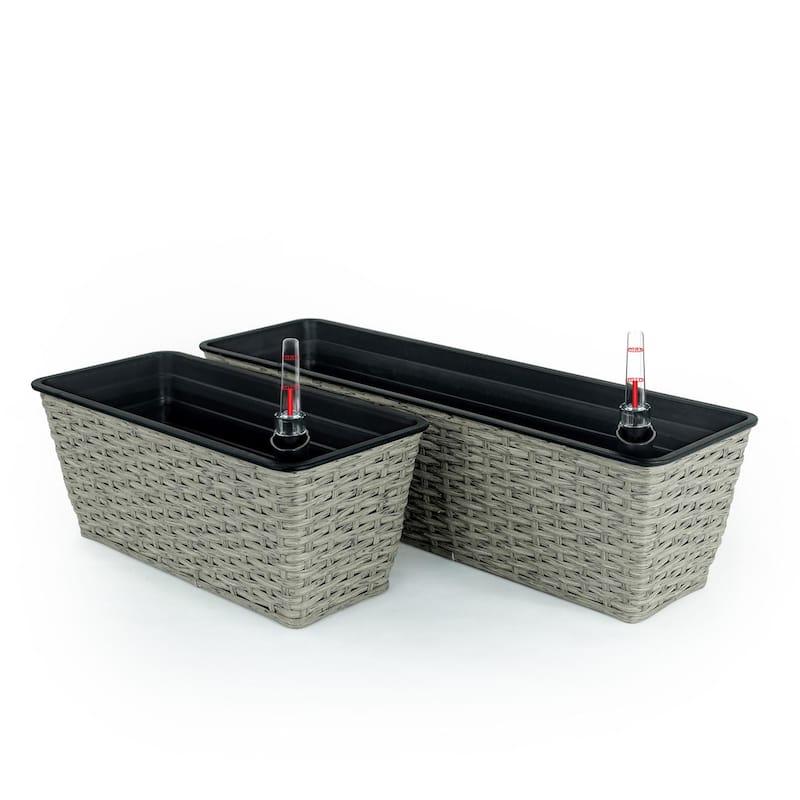 2-Pack Smart Self-watering Hand Woven Wicker Planter - Grey