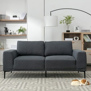 Light Grey Loveseat Sofa, Mid-Century Linen Upholstered Loveseat ...