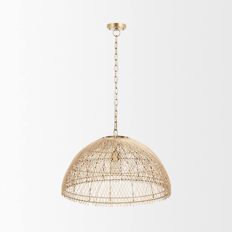 Thad 1-Light Natural Woven Rattan Dome Pendant - 24.5L x 24.5W x 14.5H