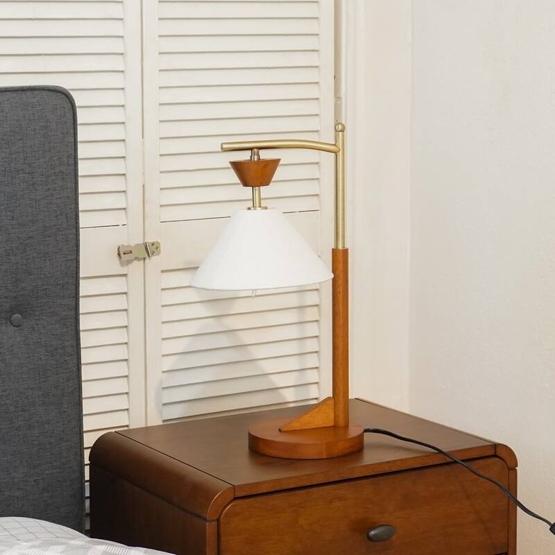 Lorient Wood and Linen Table Lamp with Brushed Gold Accents