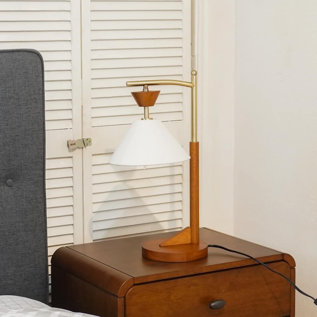 Lorient Wood and Linen Table Lamp with Brushed Gold Accents
