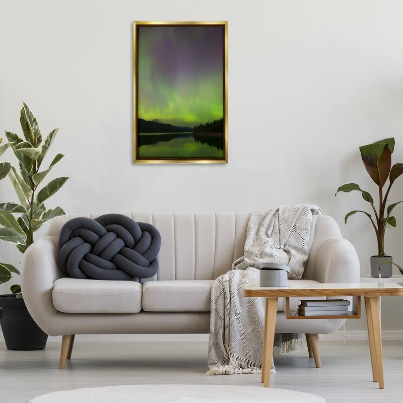 Stupell Green Aurora Landscape Framed Floater Canvas Wall Art Design By Nancy Crowell