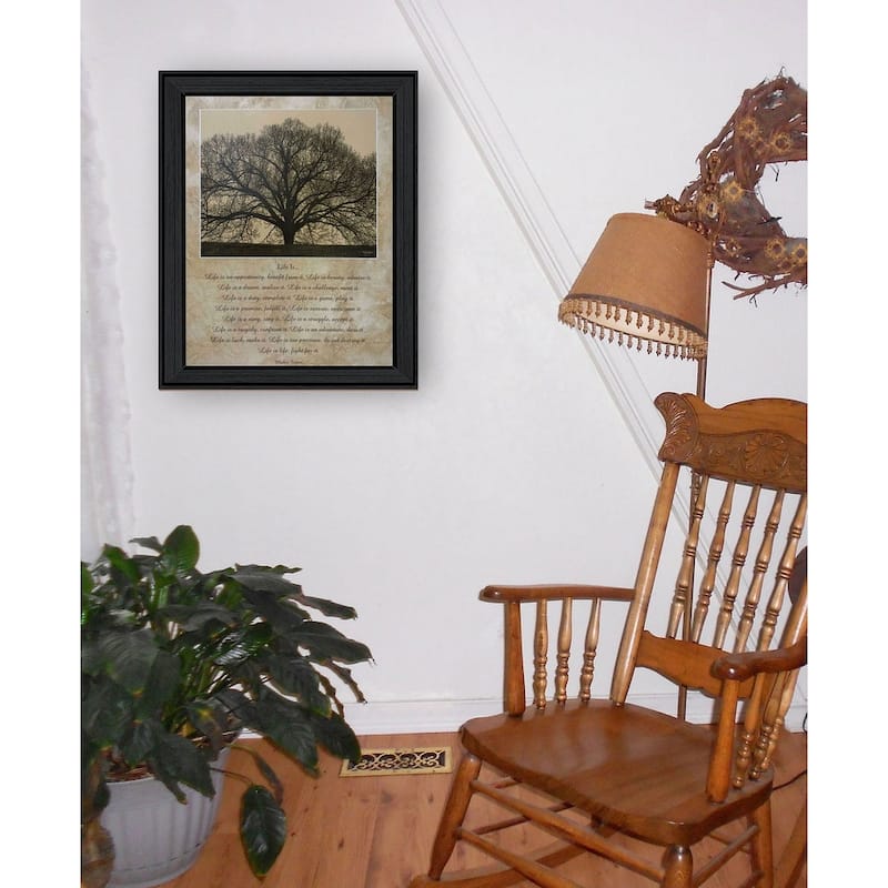 TrendyDecor4U Mid-Century Modern "Life Is" Framed Print Wall Art by John Jones - Brown, Tan, Black, Earth Tones