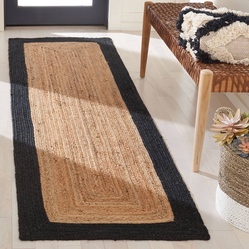 SAFAVIEH Natural Fiber Marjory Border Jute Rug - 2'3" x 10' Runner - Natural/Black