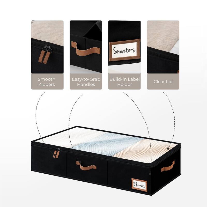 Underbed Storage,Fabric Organizers with Reinforced Handles & Label Holders,2-Pack