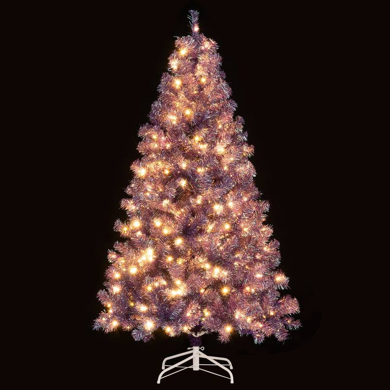 Gymax 6 FT Pre-Lit Tinsel Christmas Tree Artificial Xmas Tree w/ Lush