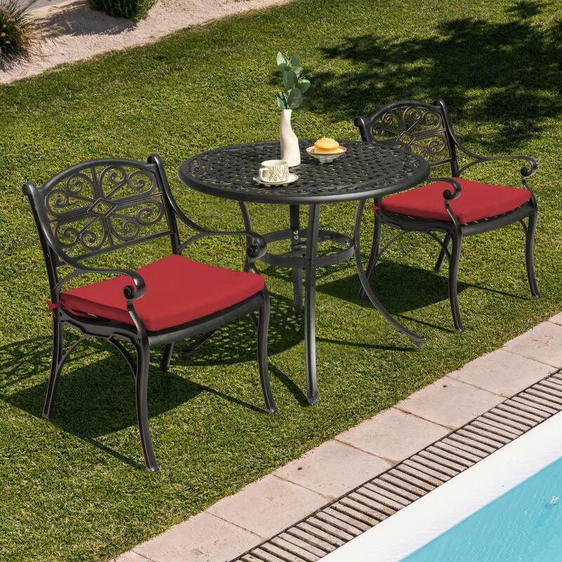 Nuu Garden Outdoor 3-Piece Cast Aluminum Bistro Set with Umbrella Hole and Cushions