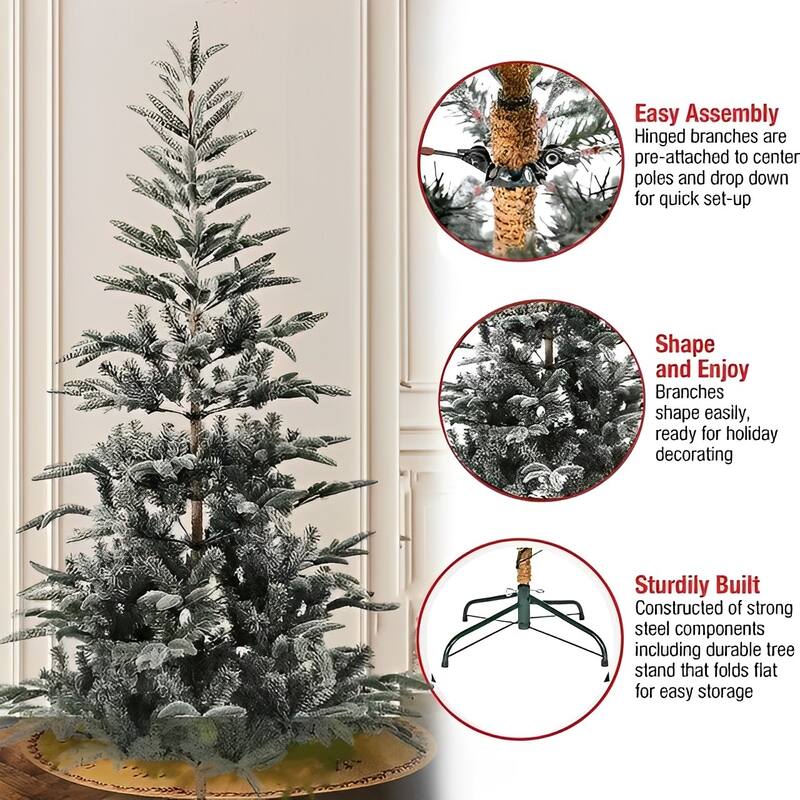 7ft Snow Flocked Slim Artificial Christmas Fir Tree, Premium PE Artificial Christmas Tree