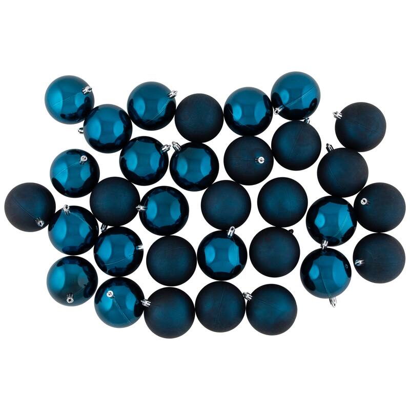 32ct Sapphire Blue Shatterproof 2-Finish Christmas Ornaments 3.25"