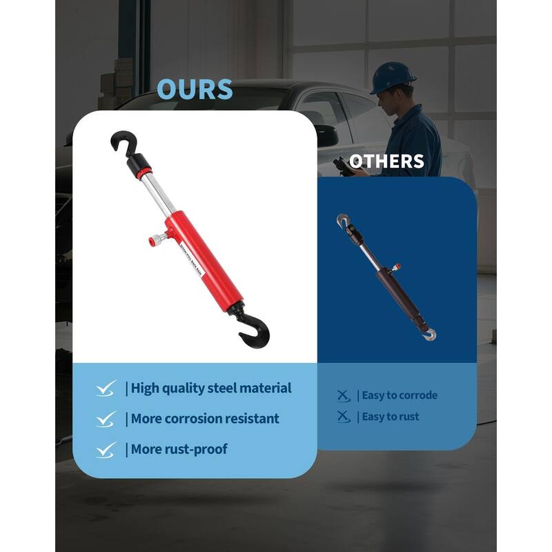 26" 10-Ton Hydraulic Pull Back Ram for Auto Body Repair – Heavy Duty Frame Straightener Cylinder with Swivel Hooks