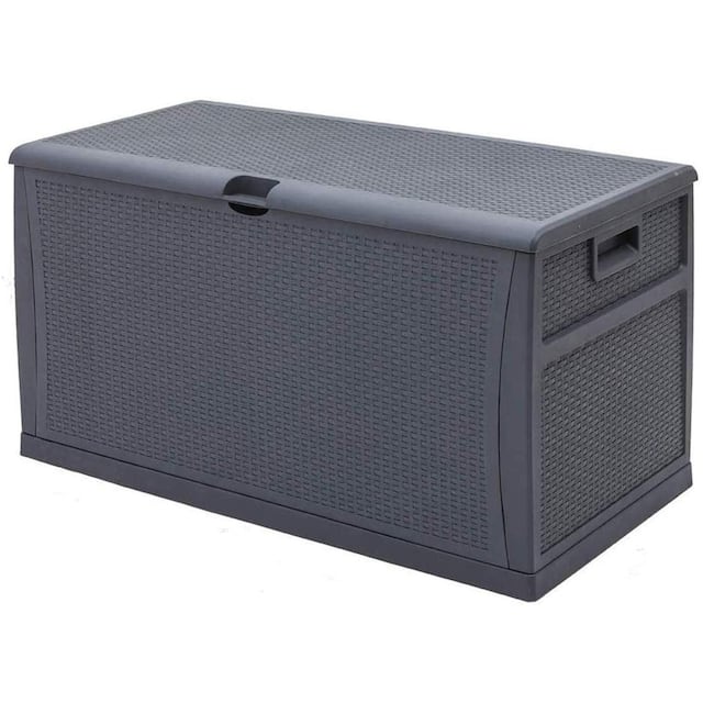 SUNCROWN 120 Gallon Deck Box Outdoor Resin Wicker Storage Container - Grey