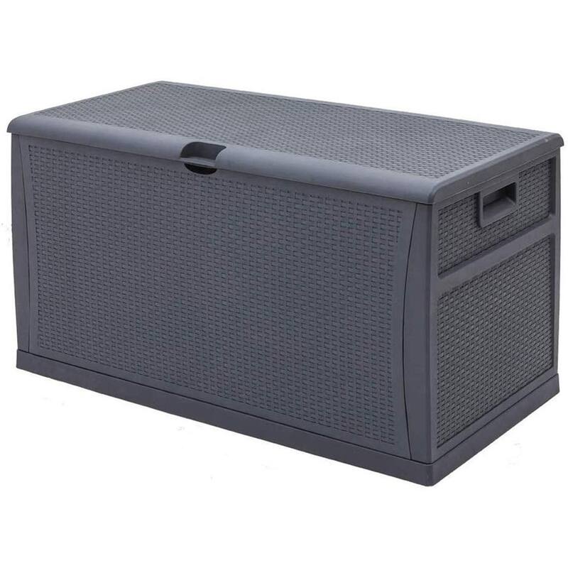 SUNCROWN 120 Gallon Deck Box Outdoor Resin Wicker Storage Container - Grey