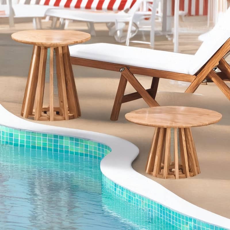 Mid-Century Round Nesting Coffee Table Set of 2 Blonde Wood Finish - 24x14 16x17