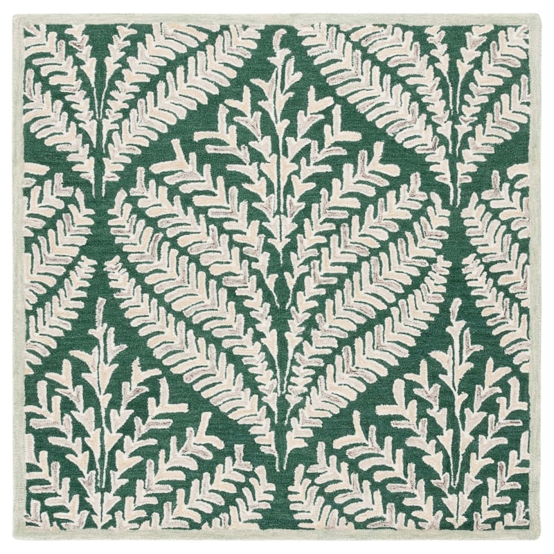 SAFAVIEH Handmade Capri Ilianka Wool Rug - 3' Square - Dark Green/Ivory - Square