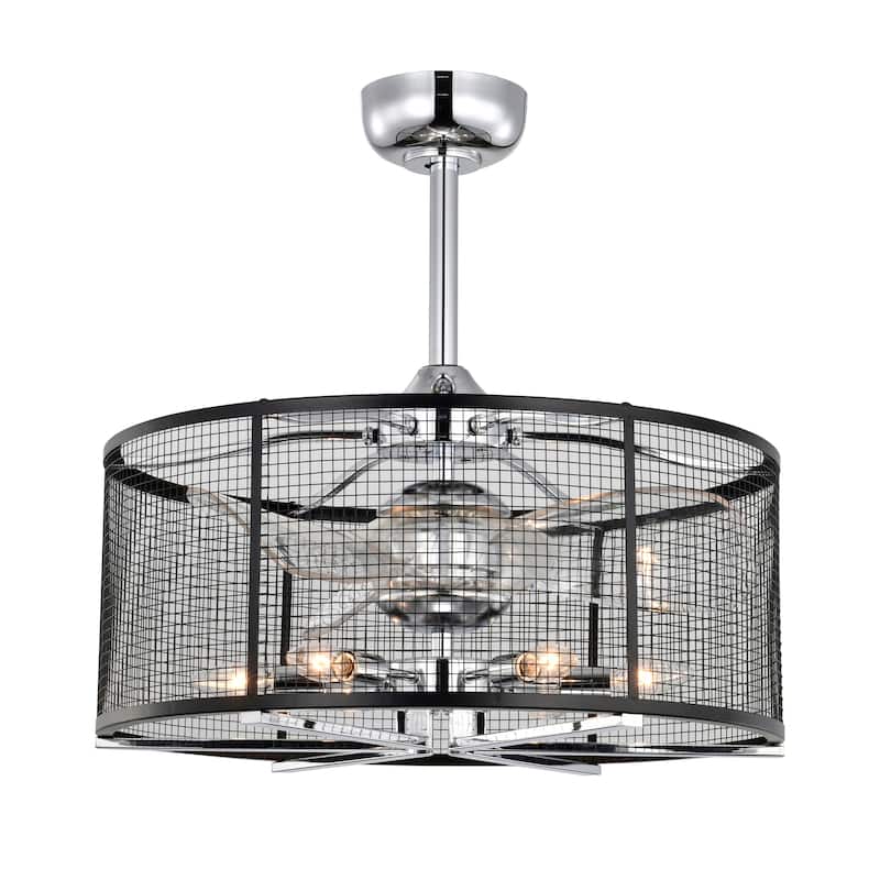 23-inch Silver and Matte Black 6 Lights 3 Blades Lighted Ceiling Fan with Remote