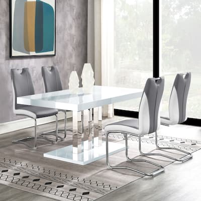 Brooklyn 5-piece White High Gloss Rectangular Dining Set