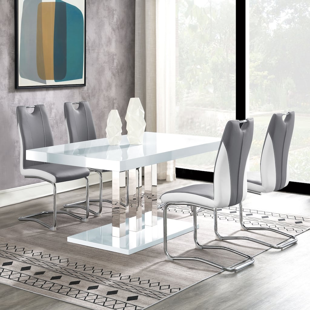 Brooklyn 5-piece White High Gloss Rectangular Dining Set