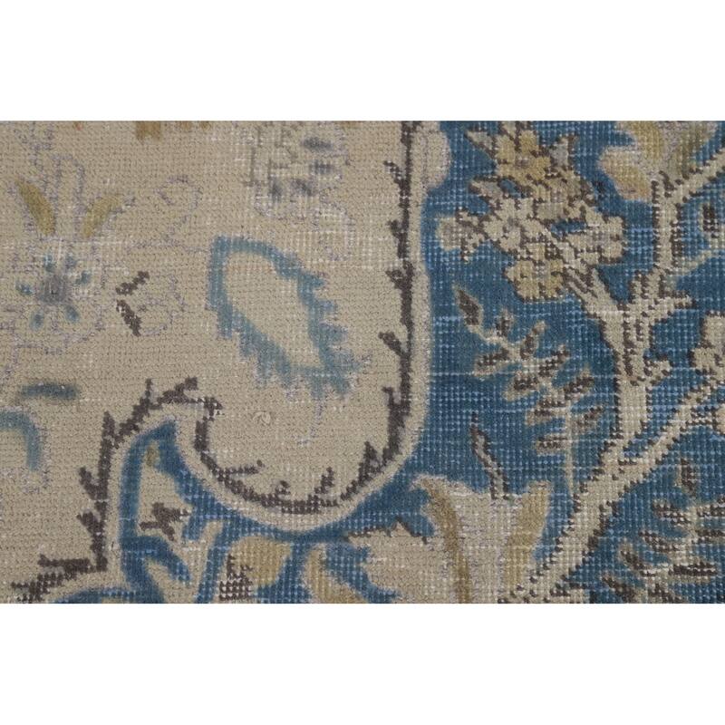 Traditional Floral Tabriz Persian Area Rug Handmade Beige Wool Carpet - 7'0"x 10'4"