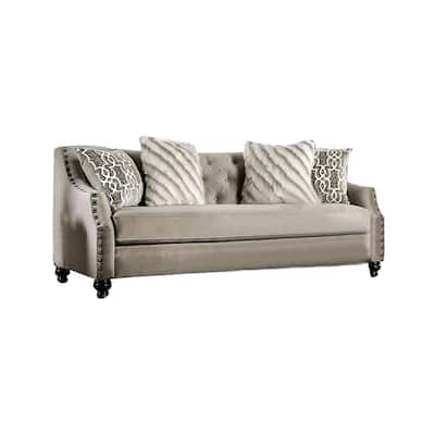 Small Burlap Weave Sofa with Single Cushion Seat in Light Brown