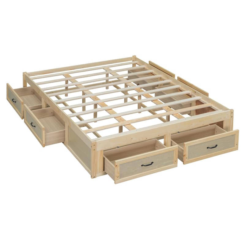 Queen Size MDF Platform Bed with 6 Storage Drawers and 400lb Weight Capacity