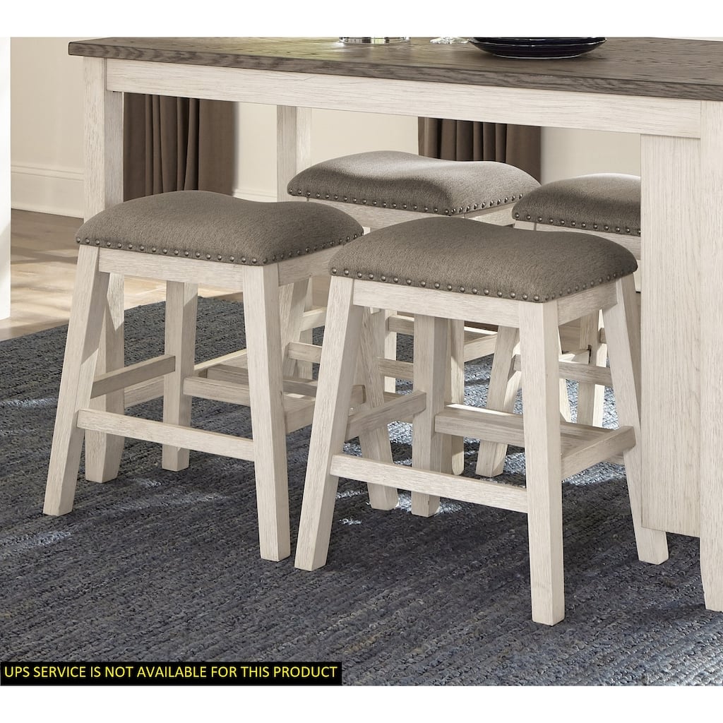 2PC Counter Height Barstool Chenille Upholstery Seat Nailhead Trim